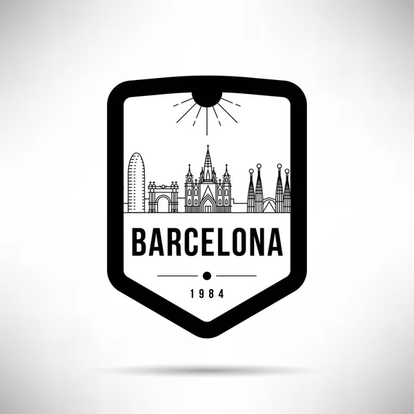 Minimal Kota Linear Skyline Dengan Desain Tipografi Barcelona - Stok Vektor