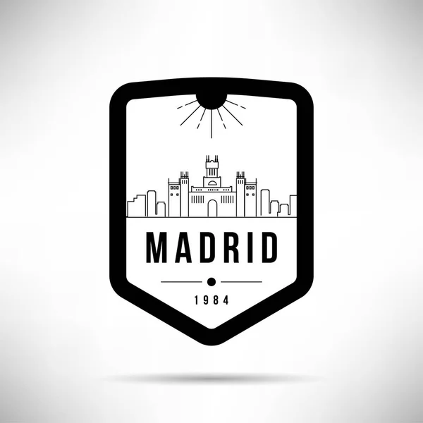 Skyline Lineare Della Città Minimale Con Design Tipografico Madrid — Vettoriale Stock