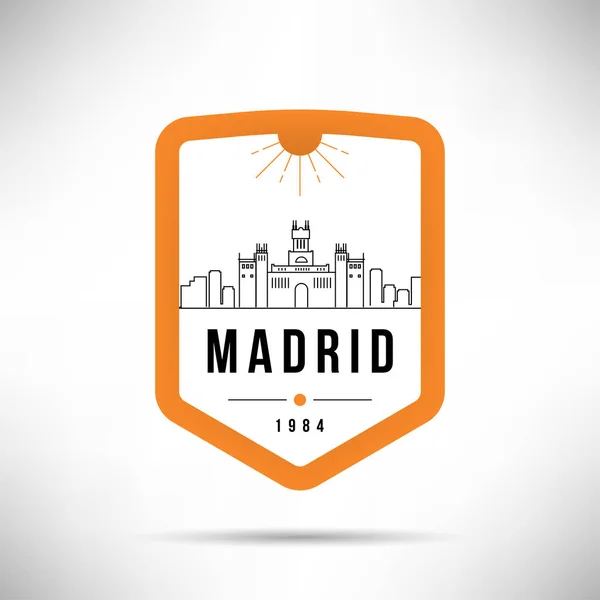 Ciudad Minimalista Horizonte Lineal Con Diseño Tipográfico Madrid — Archivo Imágenes Vectoriales