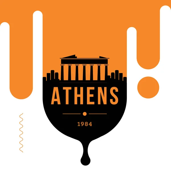 Skyline Lineare Della Città Minimale Con Disegno Tipografico Atene — Vettoriale Stock