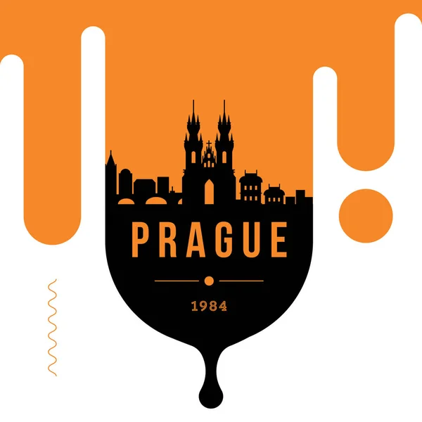 Minimal City Linear Skyline Typographic Design Prague — Stock Vector