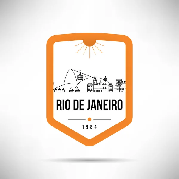 Skyline Linéaire Ville Minime Avec Design Typographique Rio Janeiro — Image vectorielle