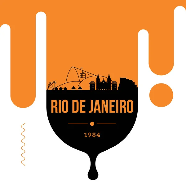 Skyline Linéaire Ville Minime Avec Design Typographique Rio Janeiro — Image vectorielle