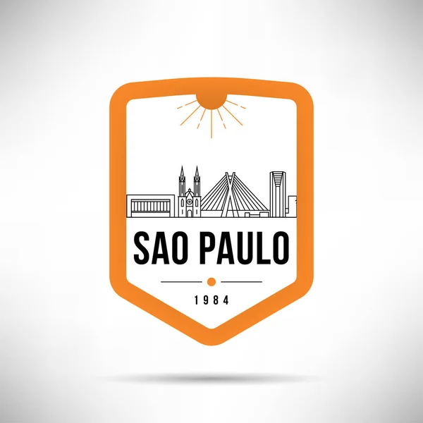 Skyline Linéaire Ville Minime Avec Design Typographique Sao Paulo — Image vectorielle