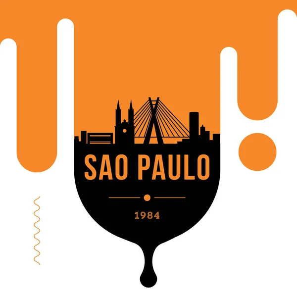 Minimale Stadt Lineare Skyline Mit Typografischem Design Sao Paulo — Stockvektor