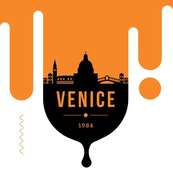 Skyline Linéaire Ville Minime Avec Design Typographique Venise — Image vectorielle