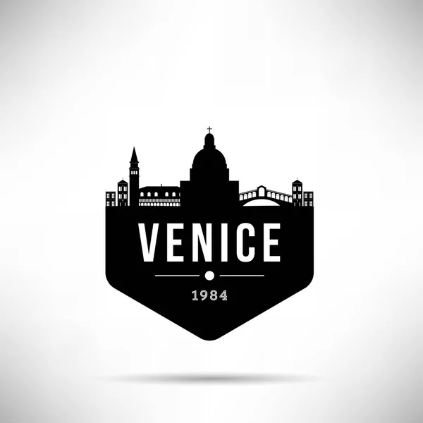 Skyline Lineare Minimale Della Città Con Disegno Tipografico Venezia — Vettoriale Stock