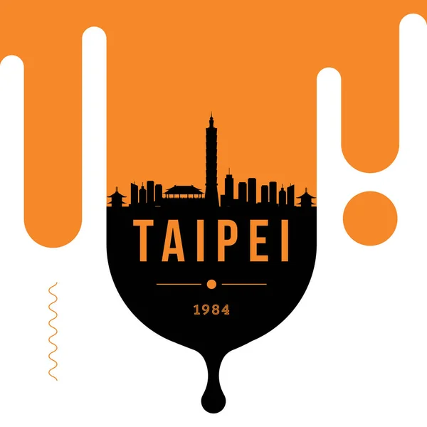 Minimale Stadt Lineare Skyline Mit Typografischem Design Taipei — Stockvektor