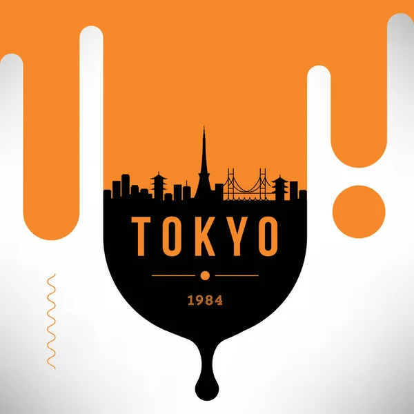 Minimale Stadt Lineare Skyline Mit Typografischem Design Tokio — Stockvektor