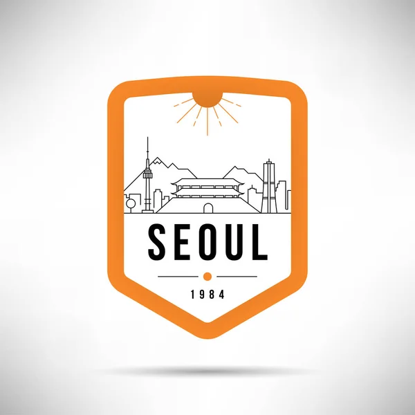Minimale Stadt Lineare Skyline Mit Typografischem Design Seoul — Stockvektor