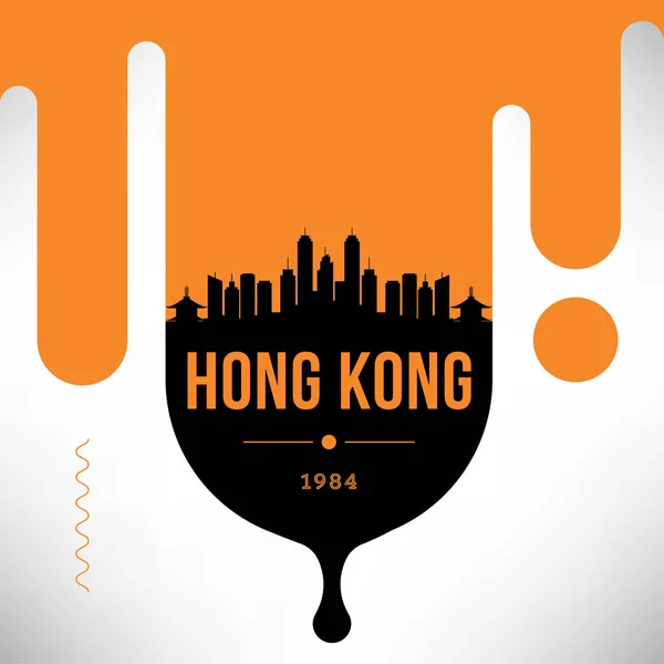 Minimal City Linear Skyline Typographic Design Hong Kong — Stock Vector