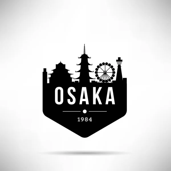 Minimale Stadt Lineare Skyline Mit Typografischem Design Osaka — Stockvektor