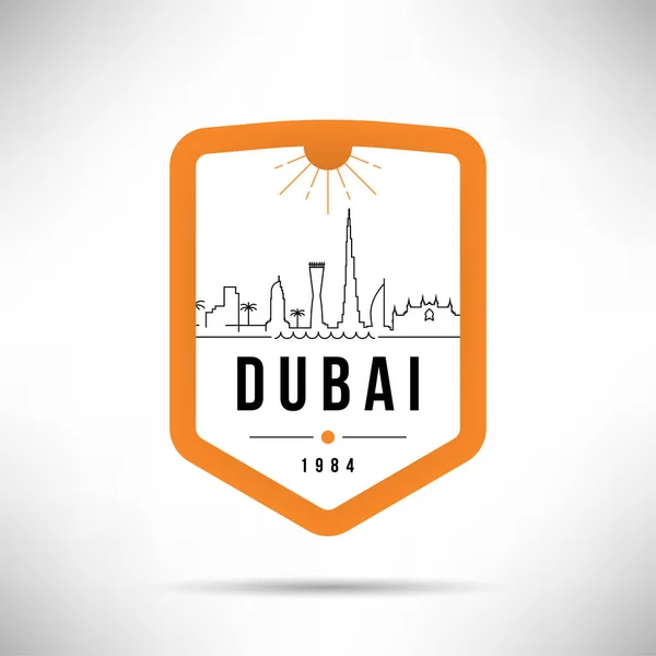 Minimal Linjär Stadssilhuetten Med Typografisk Design Dubai — Stock vektor