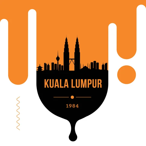 Minimal Linjär Stadssilhuetten Med Typografisk Design Kuala Lumpur — Stock vektor