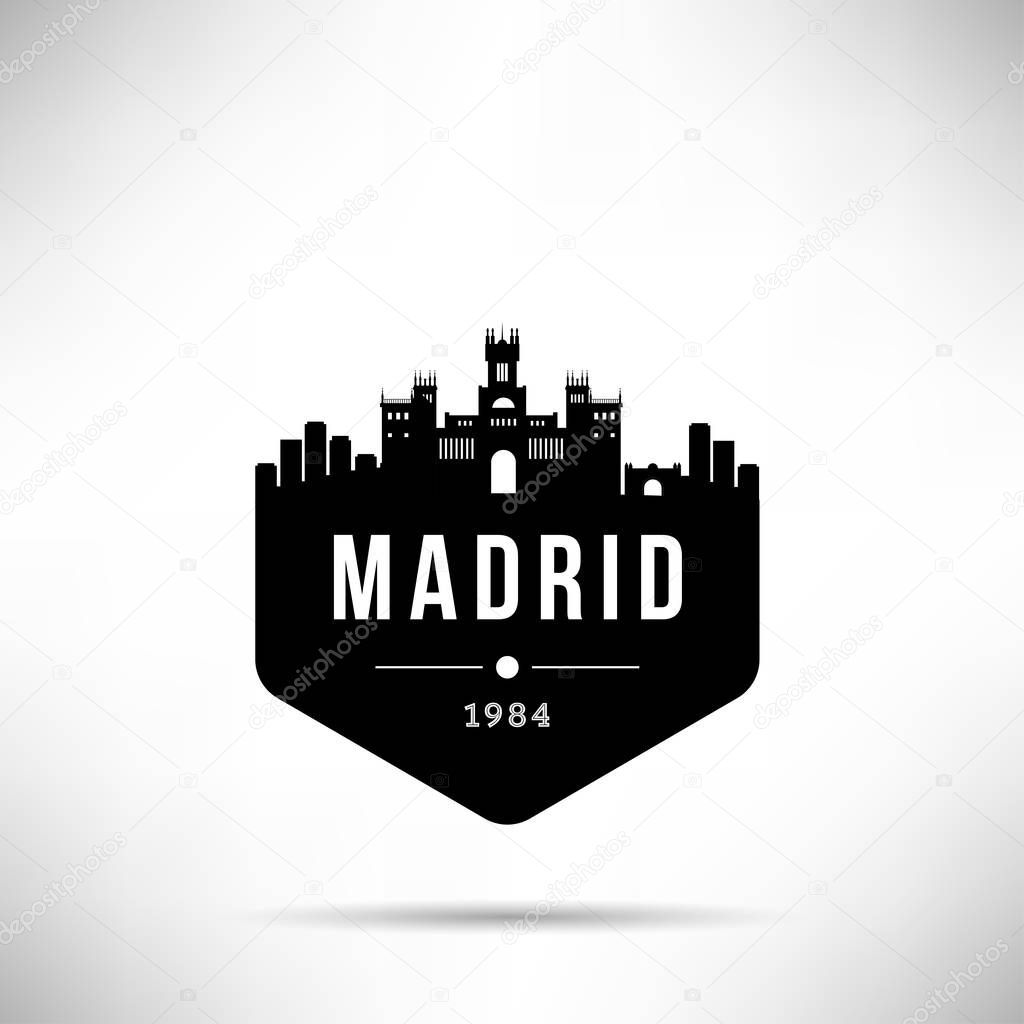 Minimal city linear skyline with typographic design, Madrid 