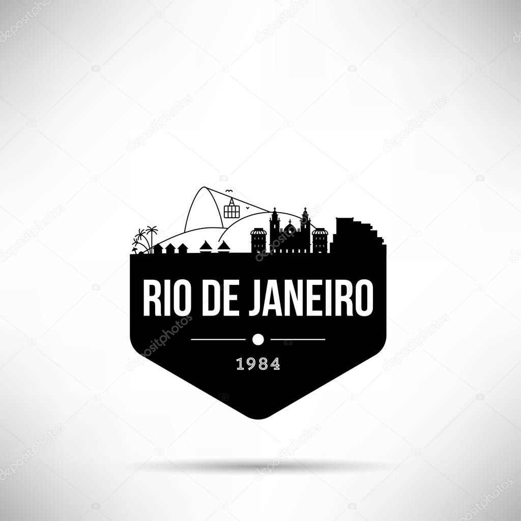 Minimal city linear skyline with typographic design, Rio de Janeiro 