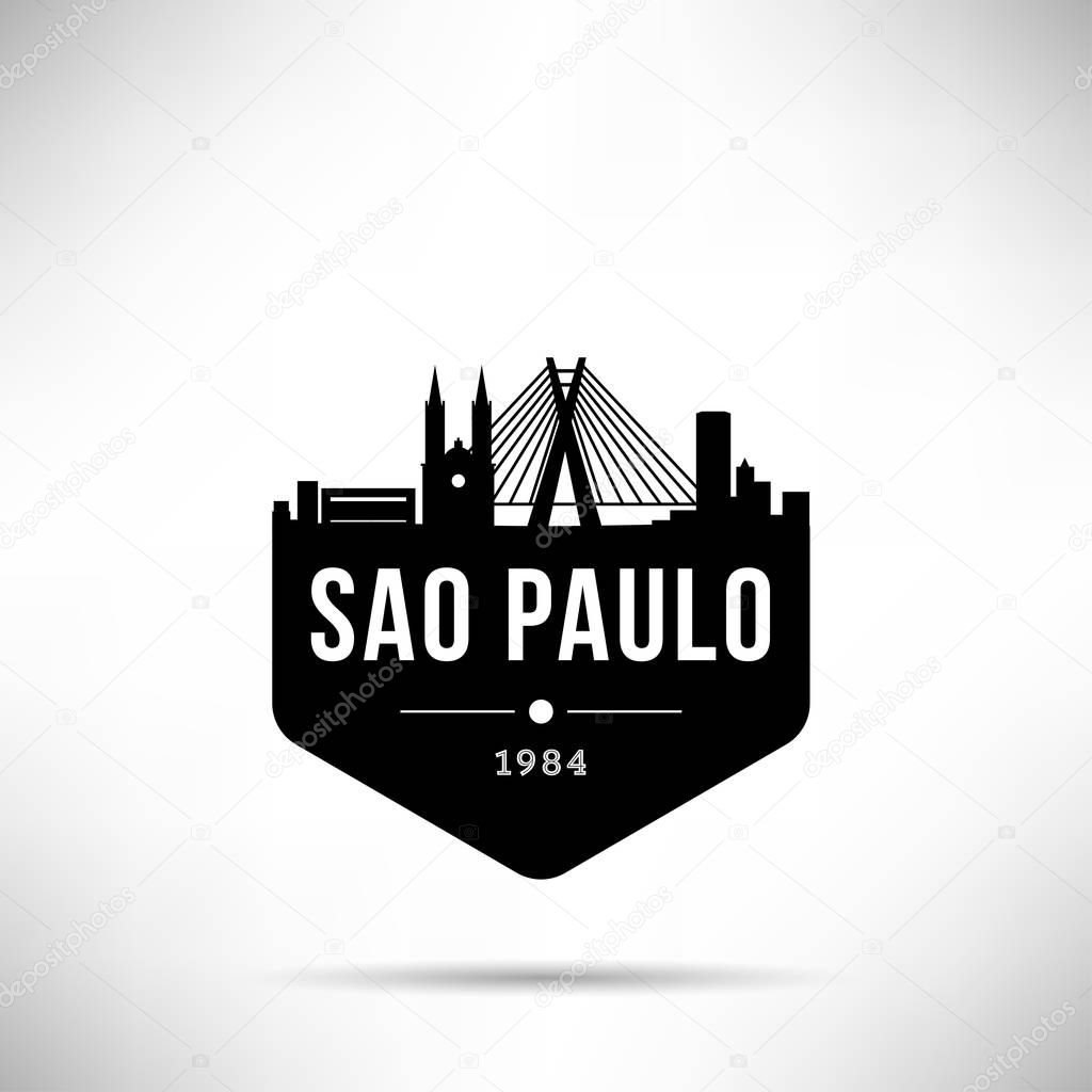 Minimal city linear skyline with typographic design, Sao Paulo