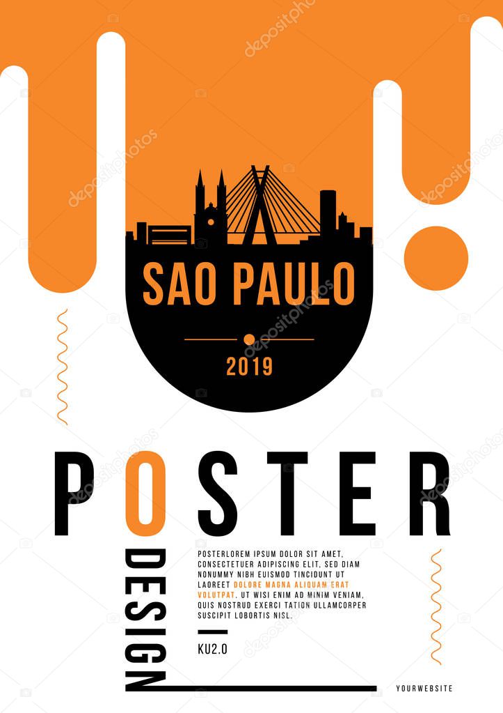 Minimal city linear skyline with typographic design, Sao Paulo