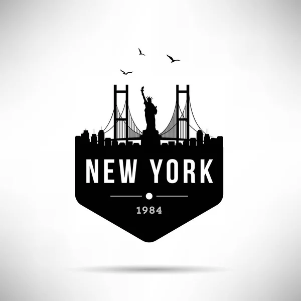 Minimale Stadt Lineare Skyline Mit Typografischem Design New York — Stockvektor
