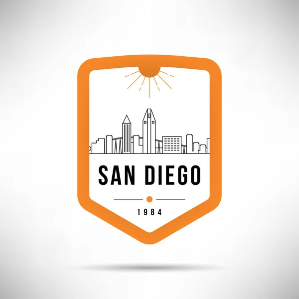 Skyline Lineare Della Città Minimale Con Design Tipografico San Diego — Vettoriale Stock