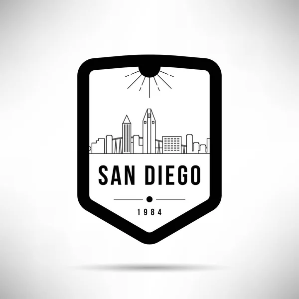 Skyline Lineal Ciudad Mínima Con Diseño Tipográfico San Diego — Archivo Imágenes Vectoriales