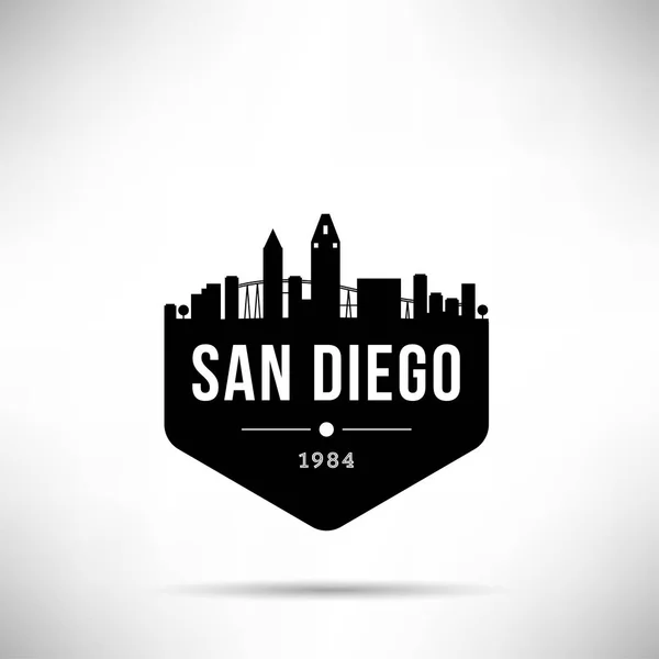 Minimal Linjär Stadssilhuetten Med Typografisk Design San Diego — Stock vektor