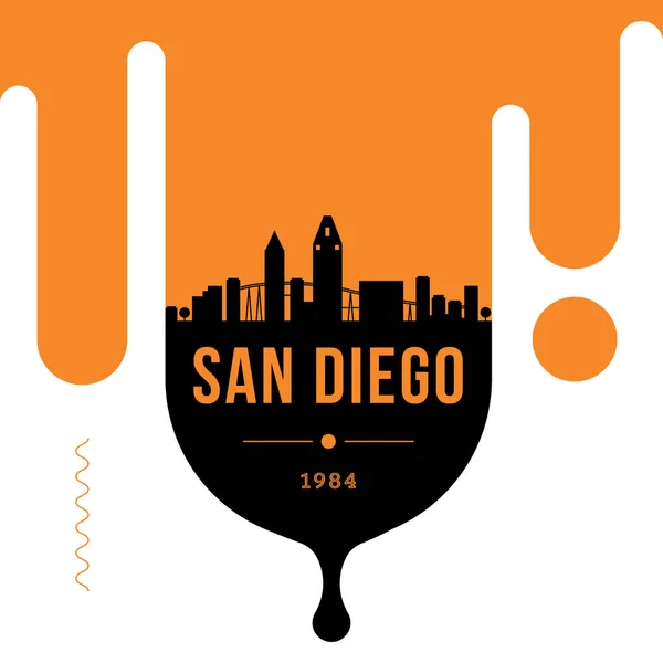 Minimale Städtische Lineare Skyline Mit Typografischem Design San Diego — Stockvektor