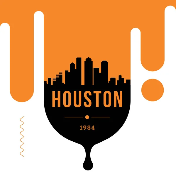 Minimale Stadt Lineare Skyline Mit Typografischem Design Houston — Stockvektor