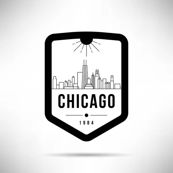 Skyline Linéaire Ville Minime Avec Design Typographique Chicago — Image vectorielle
