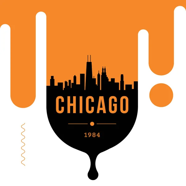 Minimale Stadt Lineare Skyline Mit Typografischem Design Chicago — Stockvektor