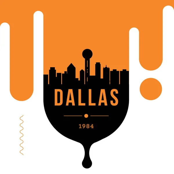 Minimální Lineární Panorama Typografickým Designem Dallas — Stockový vektor