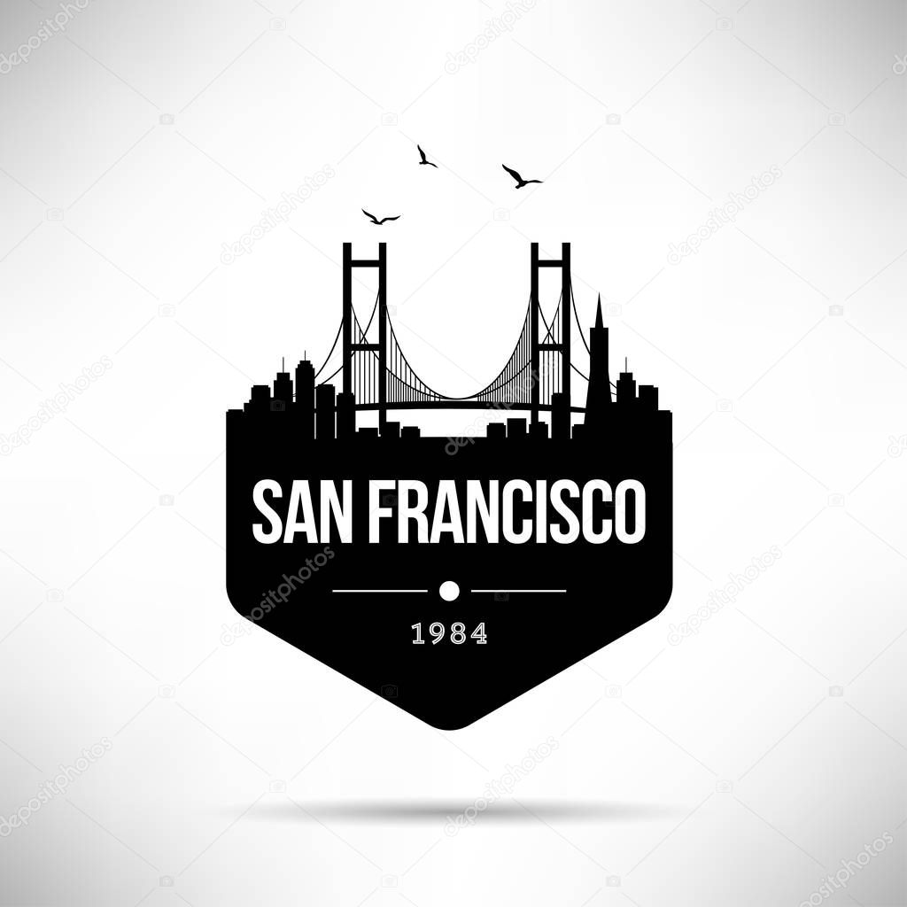 Minimal city linear skyline with typographic design, San Francisco 