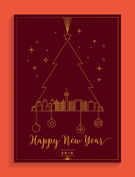 Happy New Year Colorful Card Fir Tree — Stock Vector