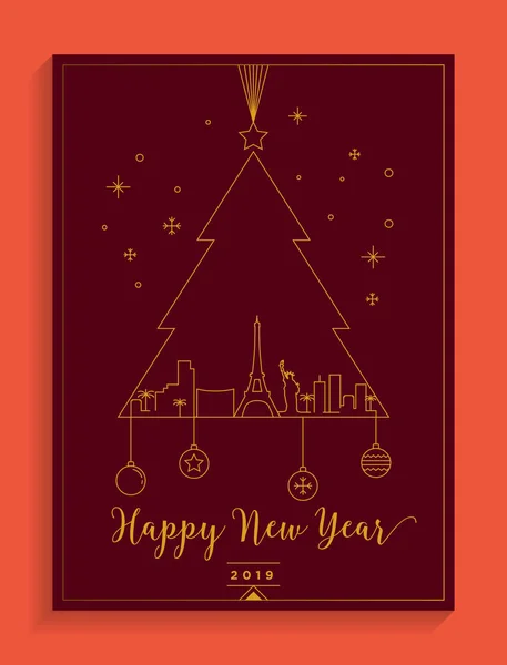 Happy New Year Colorful Card Fir Tree — Stock Vector