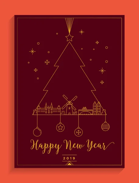 Happy New Year Colorful Card Fir Tree — Stock Vector