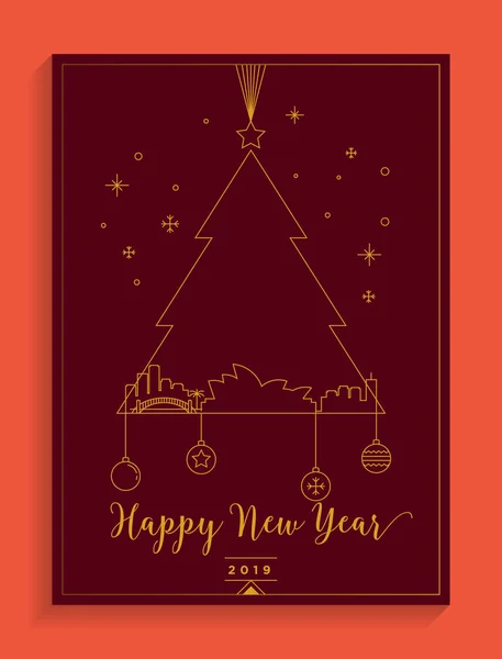 Happy New Year Colorful Card Fir Tree — Stock Vector