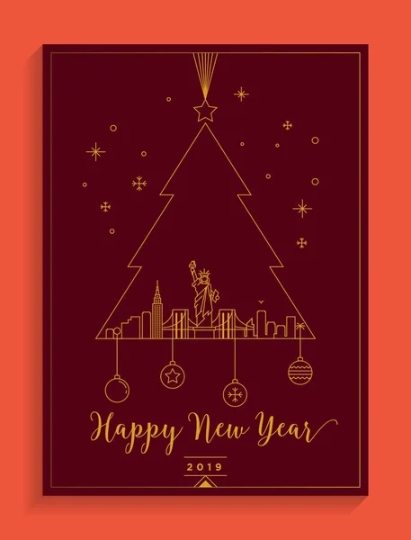 Happy New Year Colorful Card Fir Tree — Stock Vector