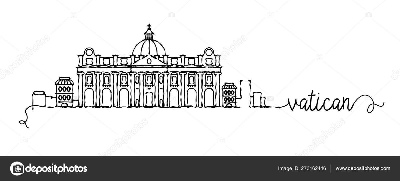バチカン市国スカイライン落書き記号 ストックベクター ©kursatunsal 273162446, image size:1600x725