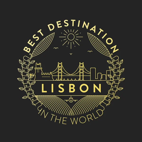 Lineární Znak Typografickým Designem Městský Znak Lisabonu — Stockový vektor