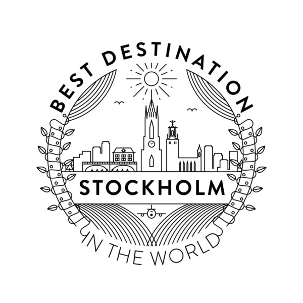 Badge Linéaire Avec Design Typographique Emblème Ville Stockholm — Image vectorielle