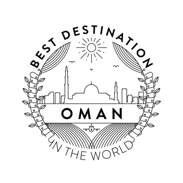 Distintivo Lineal Con Diseño Tipográfico Emblema País Omán — Vector de stock