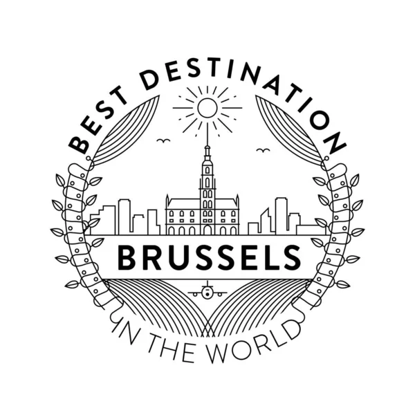 Distintivo Lineare Con Disegno Tipografico Emblema Della Città Bruxelles — Vettoriale Stock