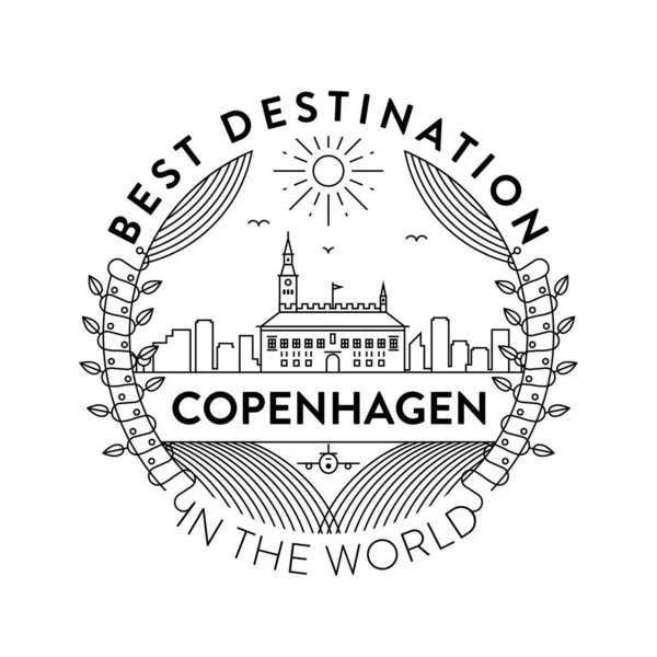 Distintivo Lineal Con Diseño Tipográfico Emblema Ciudad Copenhague — Vector de stock