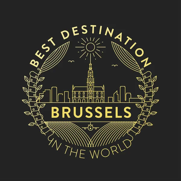 Badge Linéaire Avec Design Typographique Emblème Ville Bruxelles — Image vectorielle