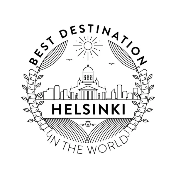 Distintivo Lineal Con Diseño Tipográfico Emblema Ciudad Helsinki — Vector de stock