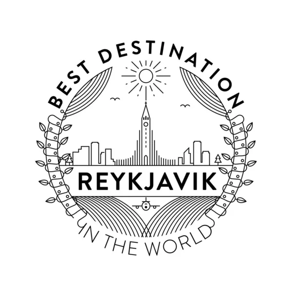 Badge Linéaire Avec Design Typographique Emblème Ville Reykjavik — Image vectorielle