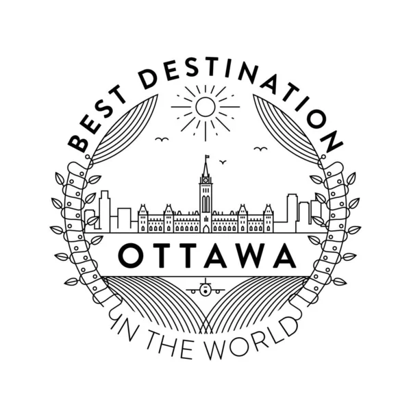 Distintivo Lineal Con Diseño Tipográfico Emblema Ciudad Ottawa — Archivo Imágenes Vectoriales