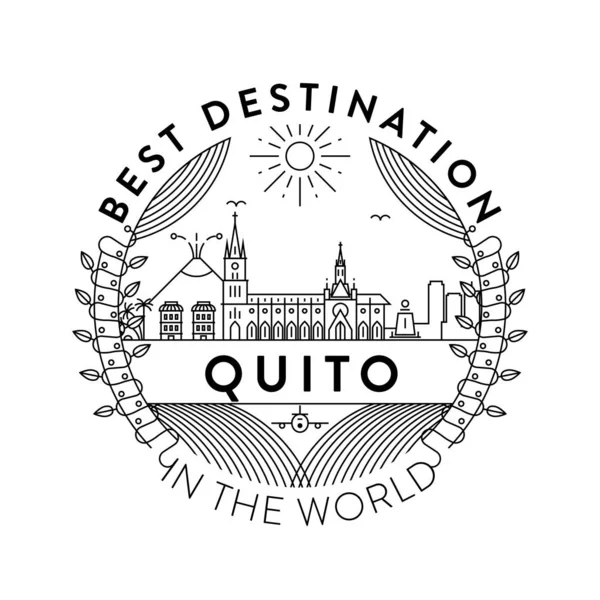 Tipografik Tasarımlı Doğrusal Rozet Quito Şehir Amblemi — Stok Vektör