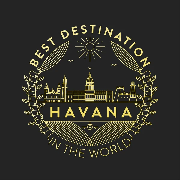 Lineares Abzeichen Mit Typografischem Design Stadtwappen Von Havanna — Stockvektor