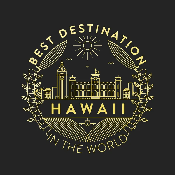 Distintivo Lineal Con Diseño Tipográfico Emblema Del Estado Hawai — Archivo Imágenes Vectoriales